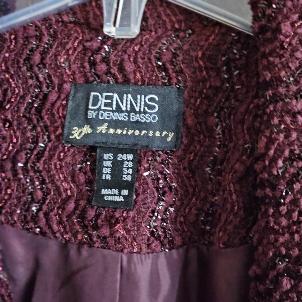 Dennis Basso Boucle Blazer Women's Burgundy & Black Textured With Sequins 2X--3X - Picture 3 of 6